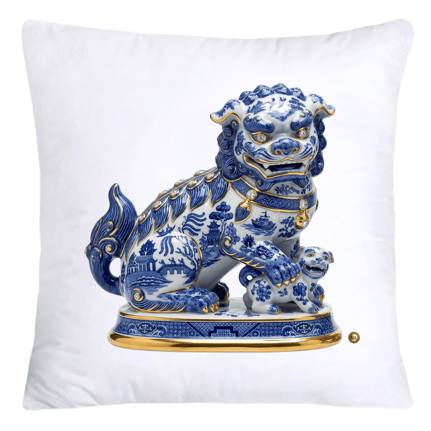 Classic Chinese Blue Willow Foo Dogs Throw Pillow Covers-4592