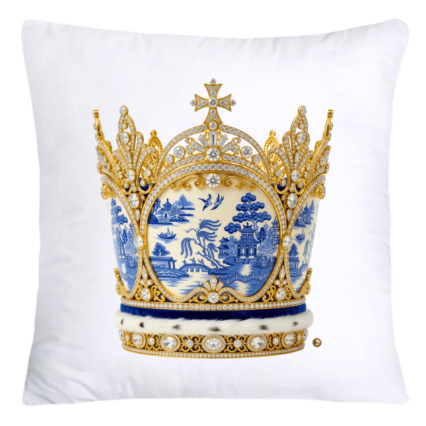 Blue Willow Royal King/Queen Crown Pillow Covers-4364