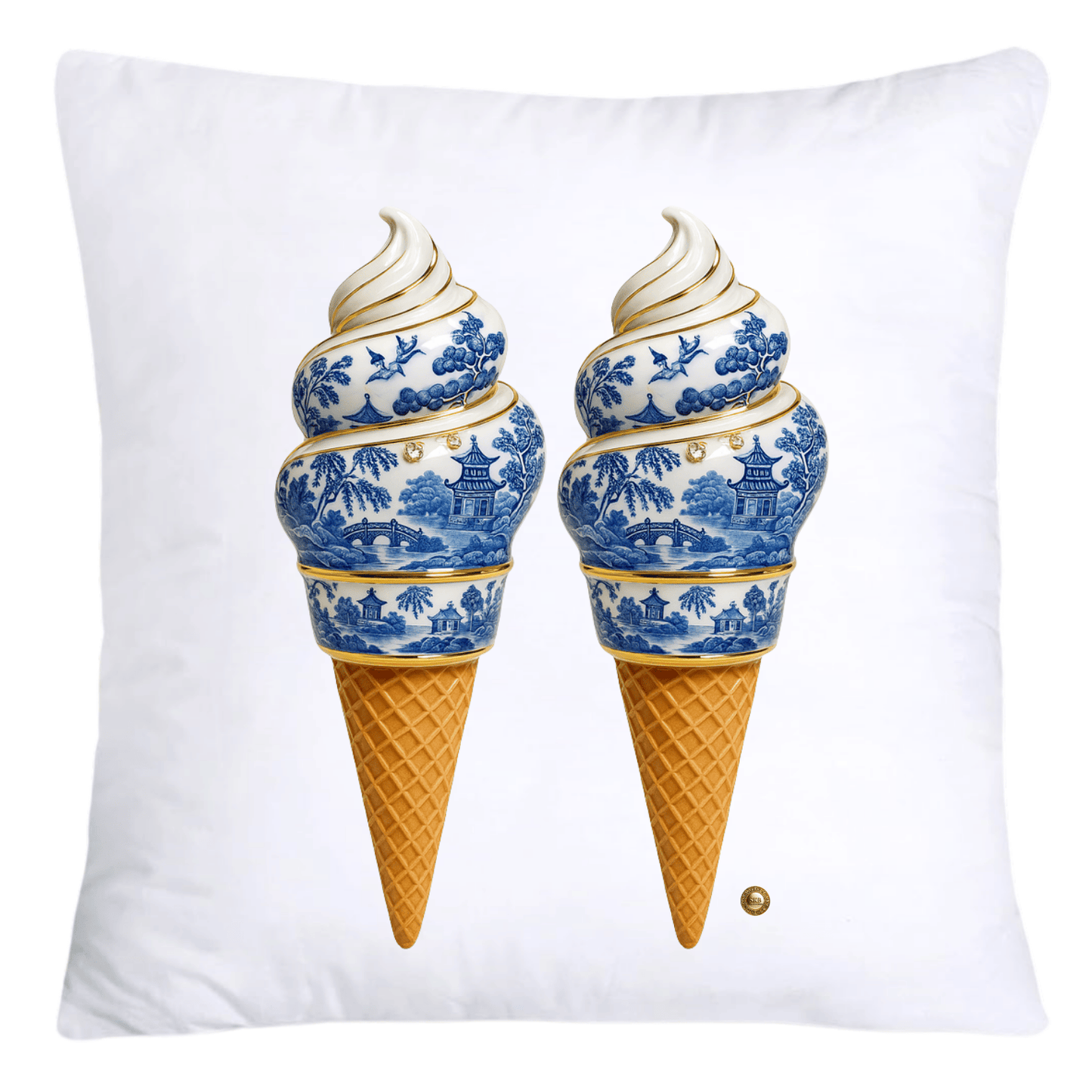 Blue Willow Chinoiserie Ice Cream Throw Pillow Covers-5941