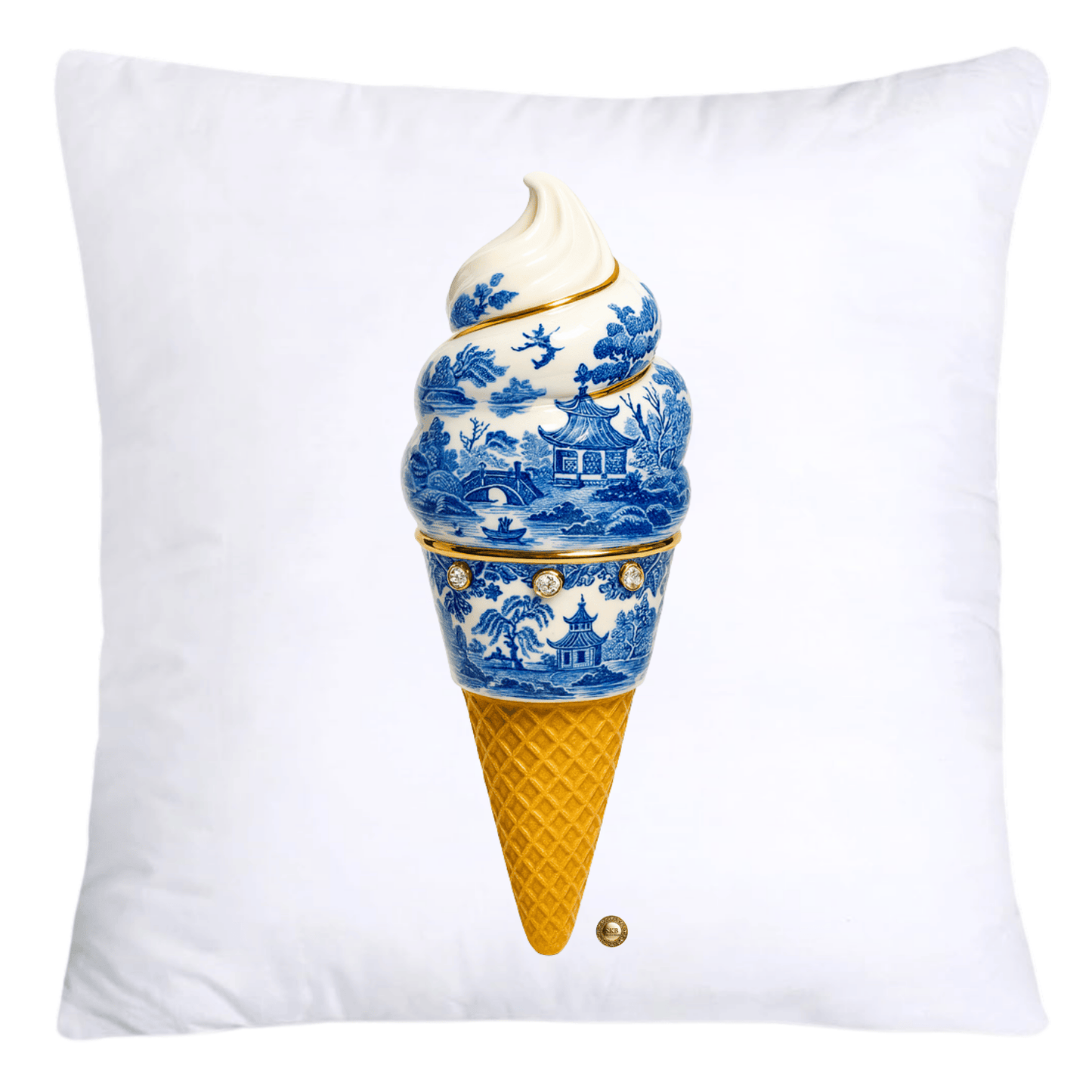 Blue Willow Chinoiserie Ice Cream Throw Pillow Covers-5934