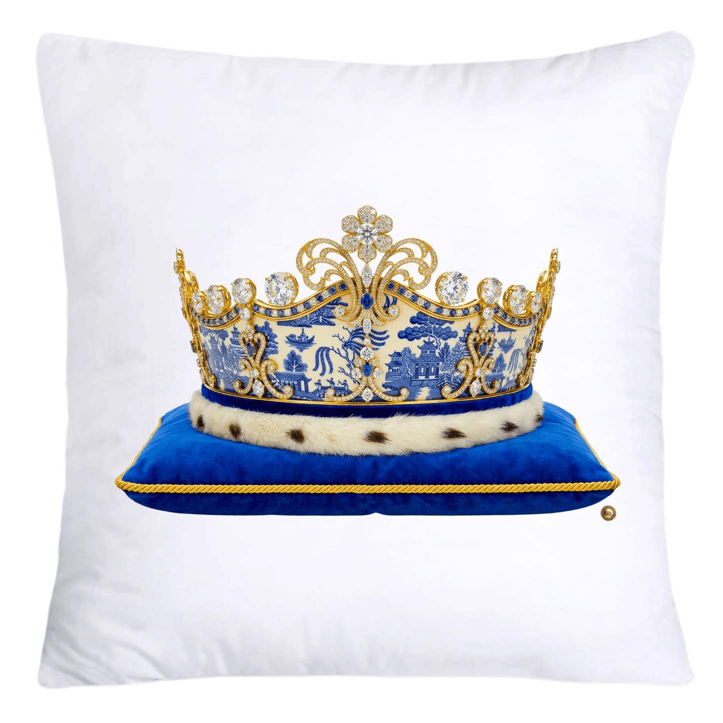 Blue Willow Royal King/Queen Crown Pillow Covers-4365