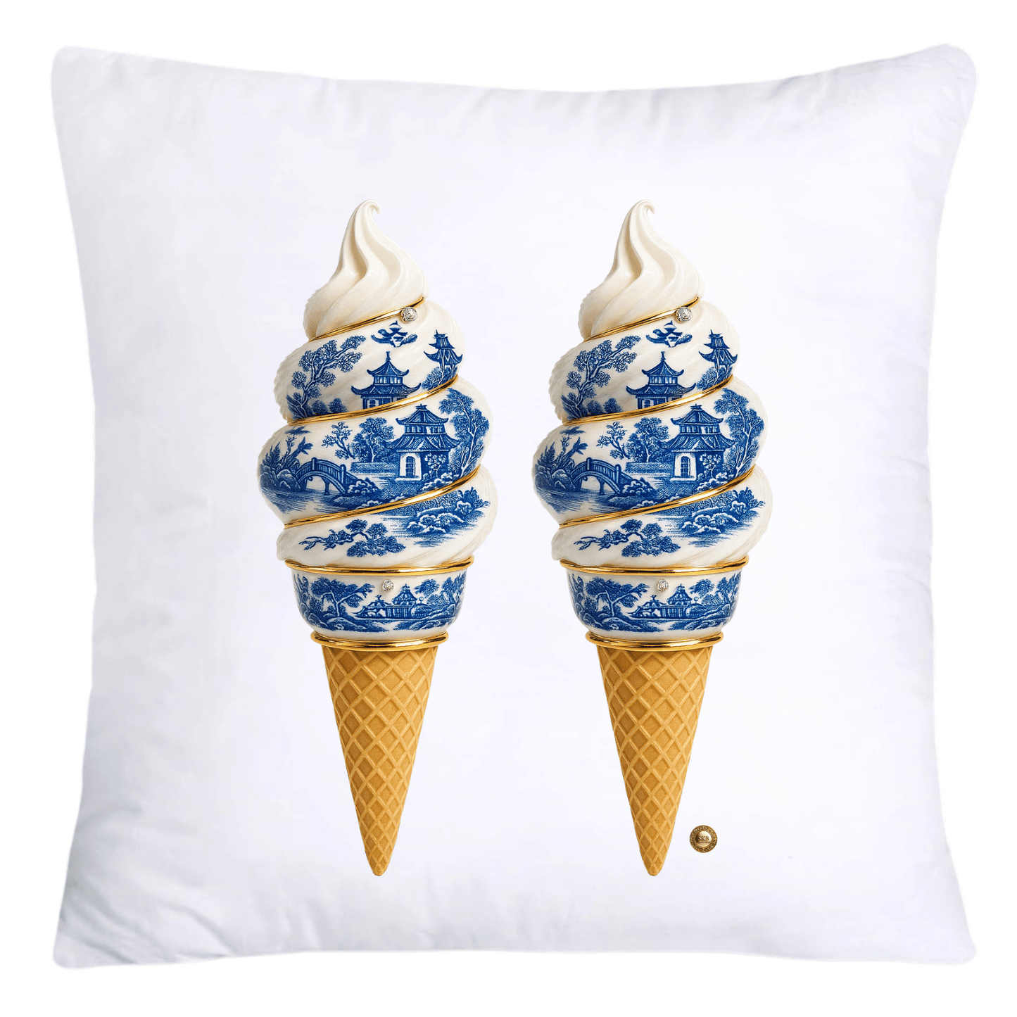 Blue Willow Chinoiserie Ice Cream Throw Pillow Covers-5944