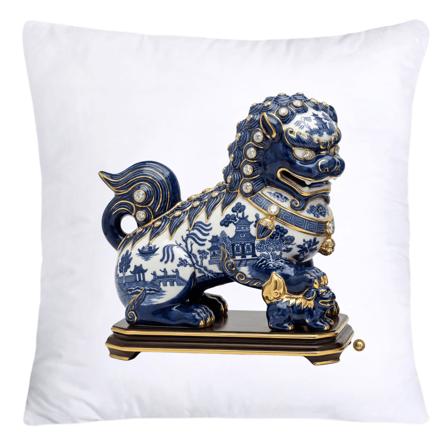 Classic Chinese Blue Willow Foo Dogs Throw Pillow Covers-4595