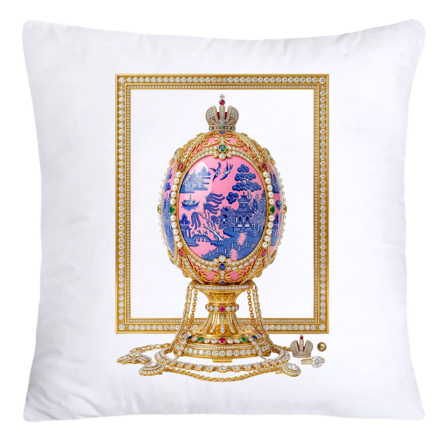 Blue and Pink Willow 18x18 Chinoiserie Egg Pillow Covers-4387