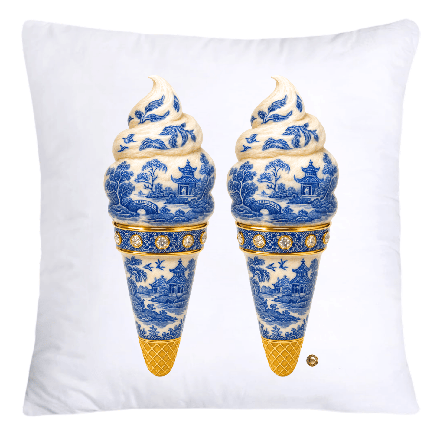 Blue Willow Chinoiserie Ice Cream Throw Pillow Covers-5951