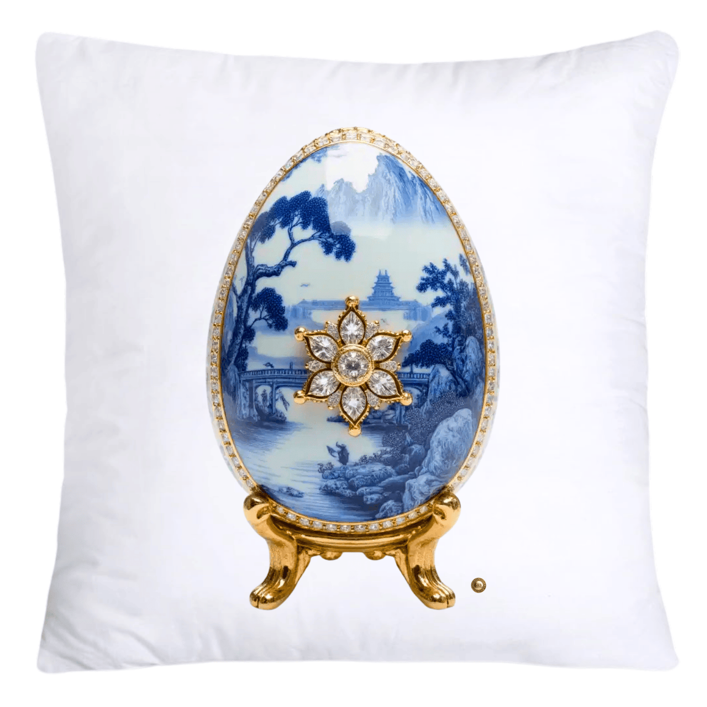 18x18 Blue Willow Chinoiserie Egg Pillow Covers-4451 SKB CREATIVE AI DESIGNS