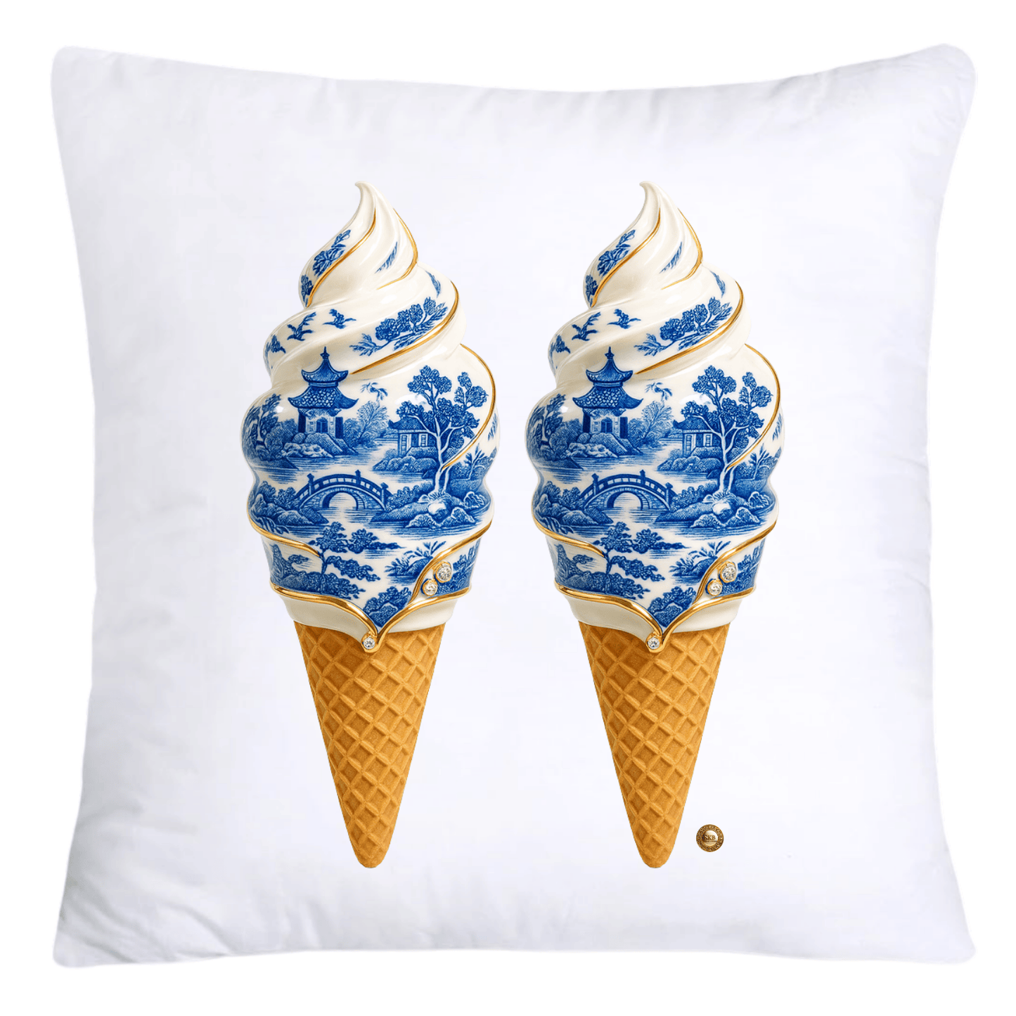 Blue Willow Chinoiserie Ice Cream Throw Pillow Covers-5956