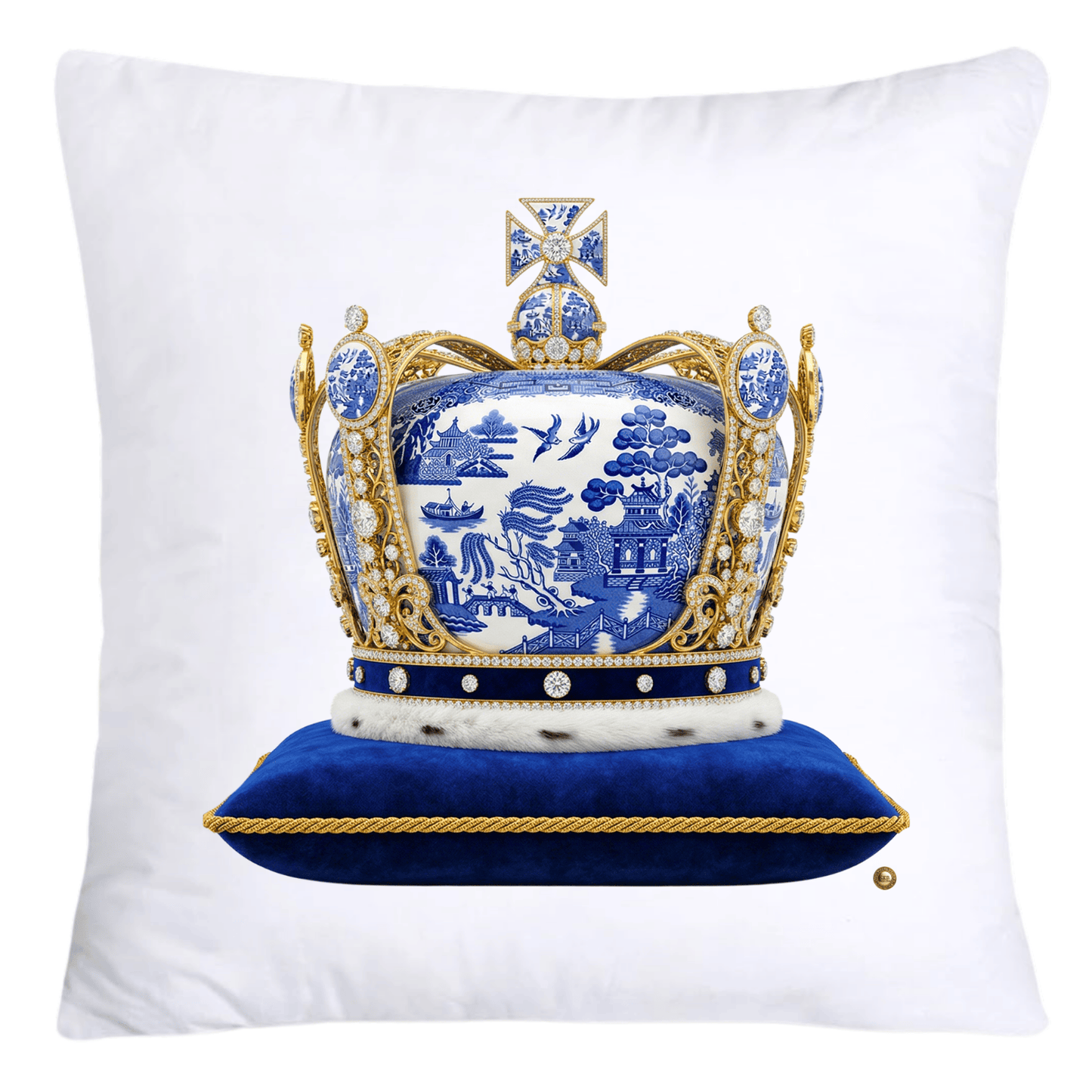 Blue Willow Royal King/Queen Crown Pillow Covers-4366