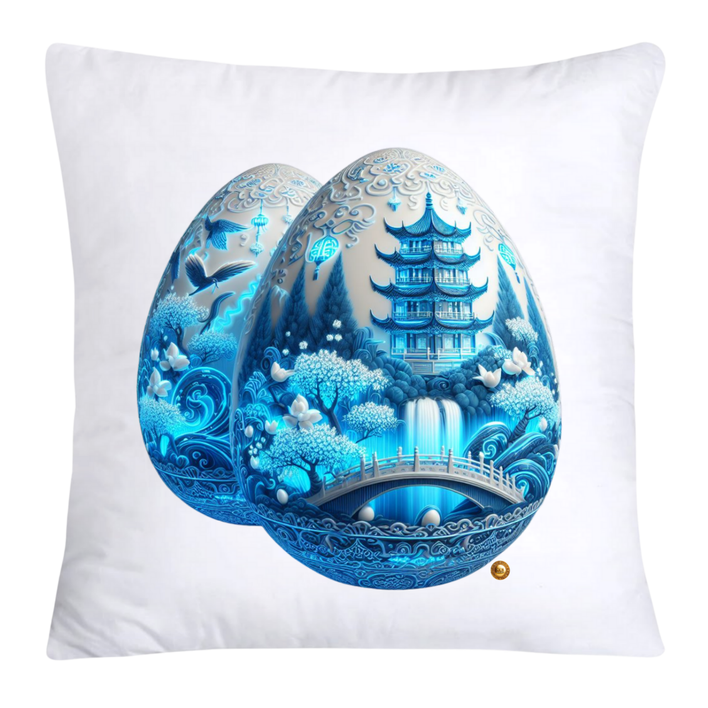 18x18 Blue Willow Chinoiserie Egg Pillow Covers-4473