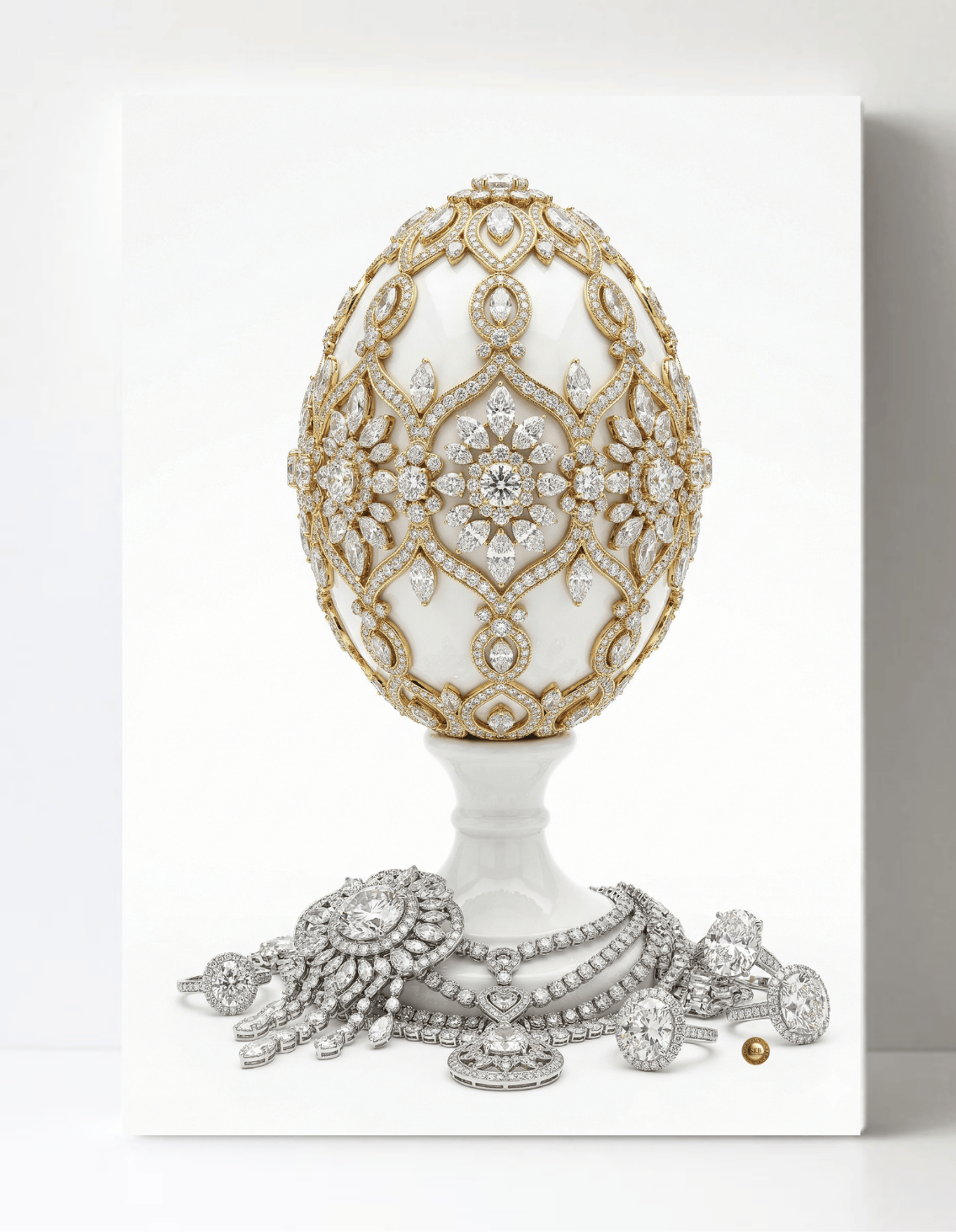 Stunning Gold and Diamonds Inspired Faberge Egg Wall Art 8.5x11.5-4416