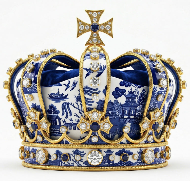 Blue Willow Royal King/Queen Crown Pillow Covers