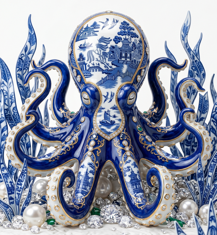Blue Willow Sea Creature Pillow Covers