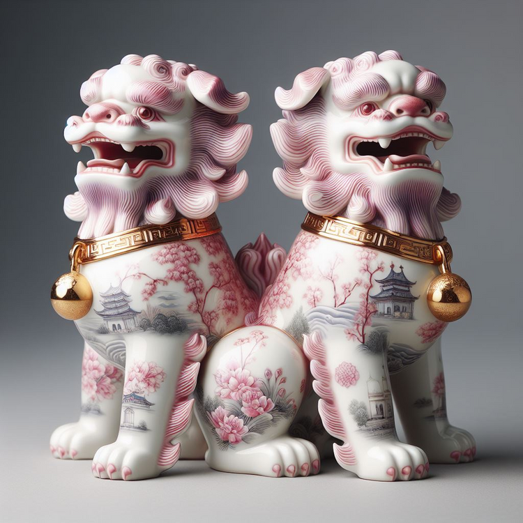 Pink Willow Foo Dogs Pillow Covers