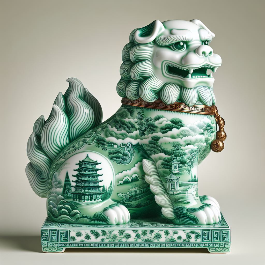 Green Willow Foo Dogs Pillow Covers