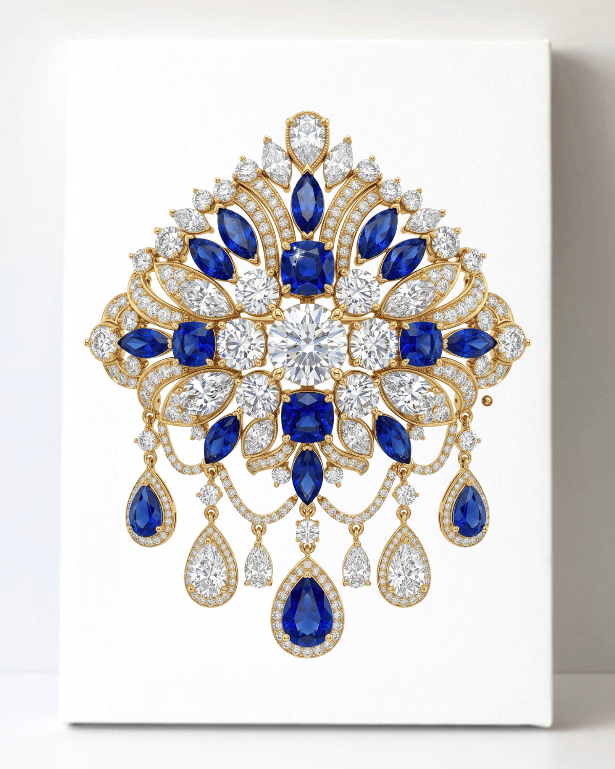 Dazzling Gold Sapphire and Diamond Brooch/Pin Canvas Wall Art 8.5x11.5-5671