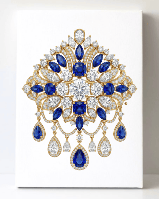 Dazzling Gold Sapphire and Diamond Brooch/Pin Canvas Wall Art 8.5x11.5-5671