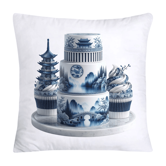 Blue Willow Chinoiserie Cupcake Throw Pillow Covers 18X18-7