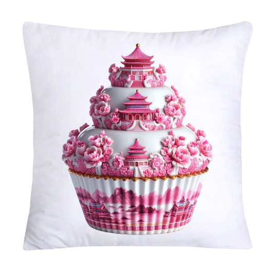 Pink Willow Chinoiserie Decorative Cupcake Throw Pillow Cover 18x18-2433