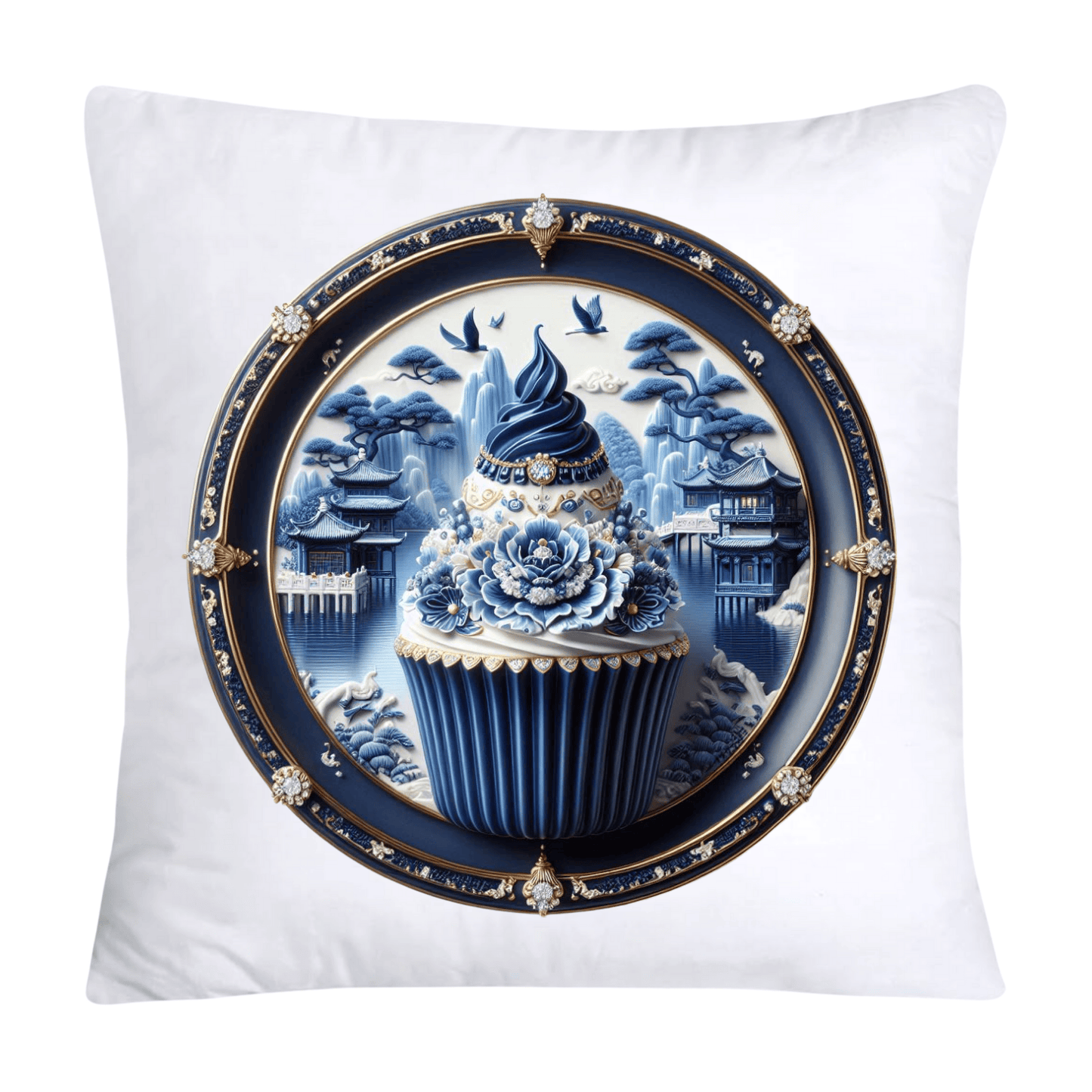 Blue Willow Chinoiserie Cupcake Throw Pillow Covers 18X18-46