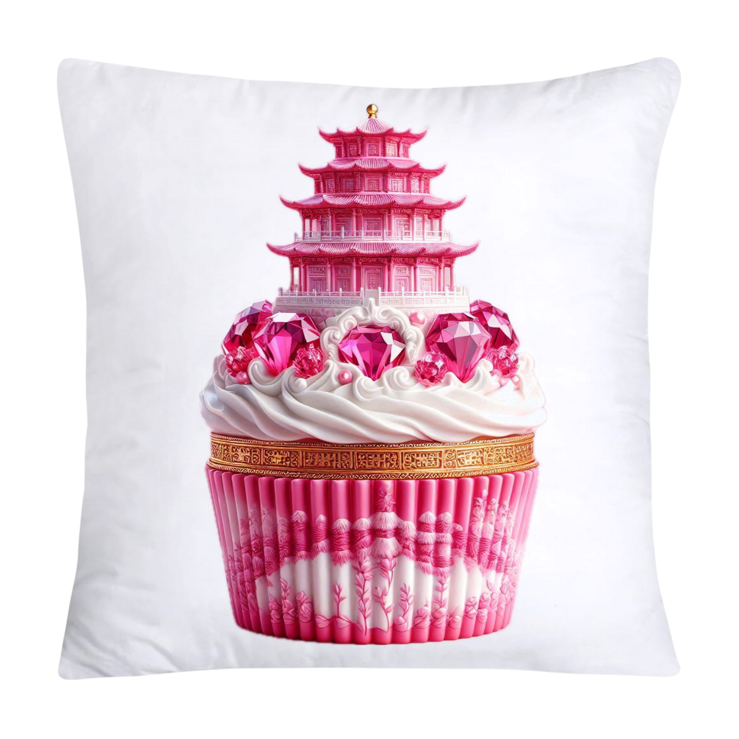 Pink Willow Chinoiserie Decorative Cupcake Throw Pillow Cover 18x18-2449
