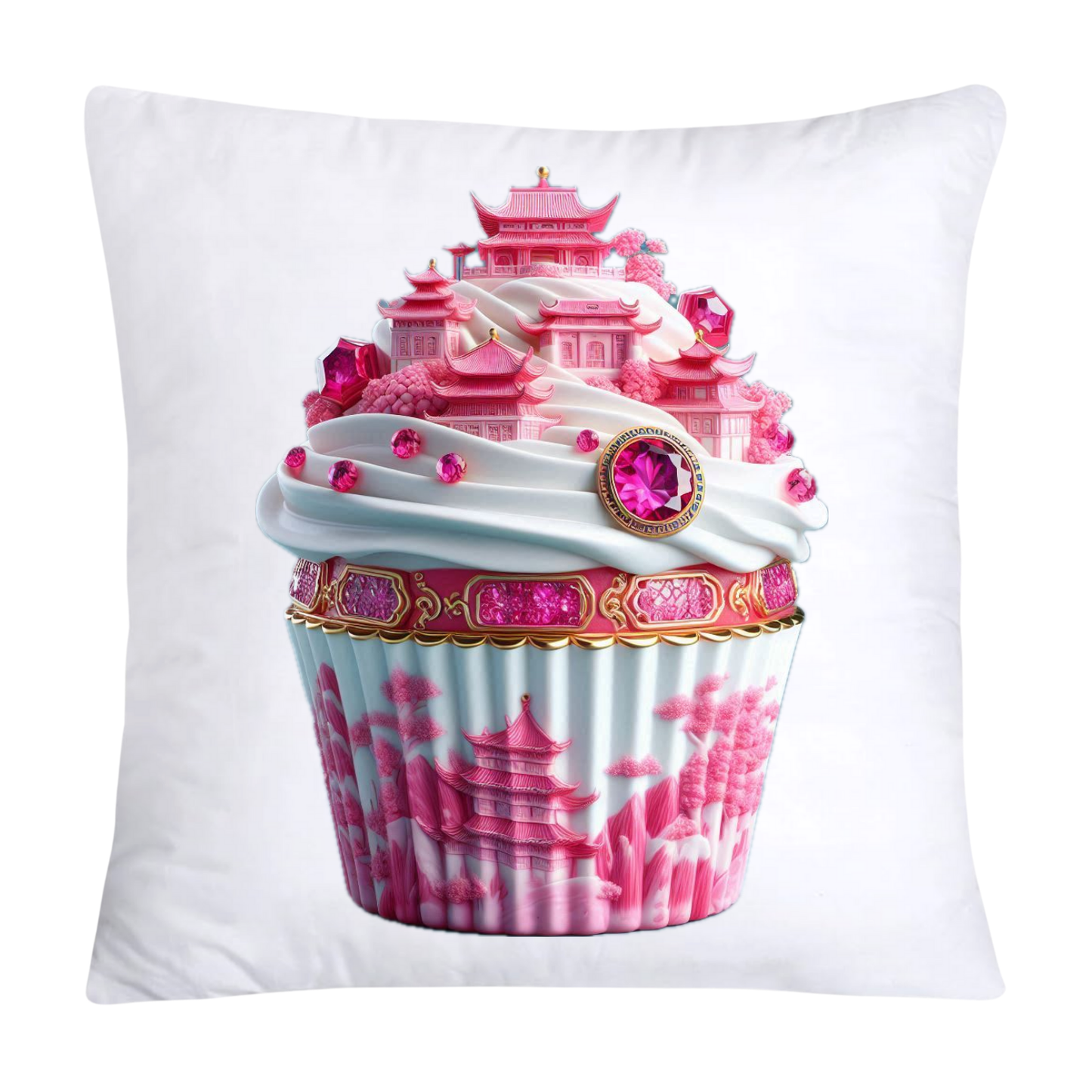 Pink Willow Chinoiserie Decorative Cupcake Throw Pillow Cover 18x18-2450