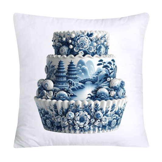 Blue Willow Chinoiserie Cupcake Throw Pillow Covers 18X18-3504
