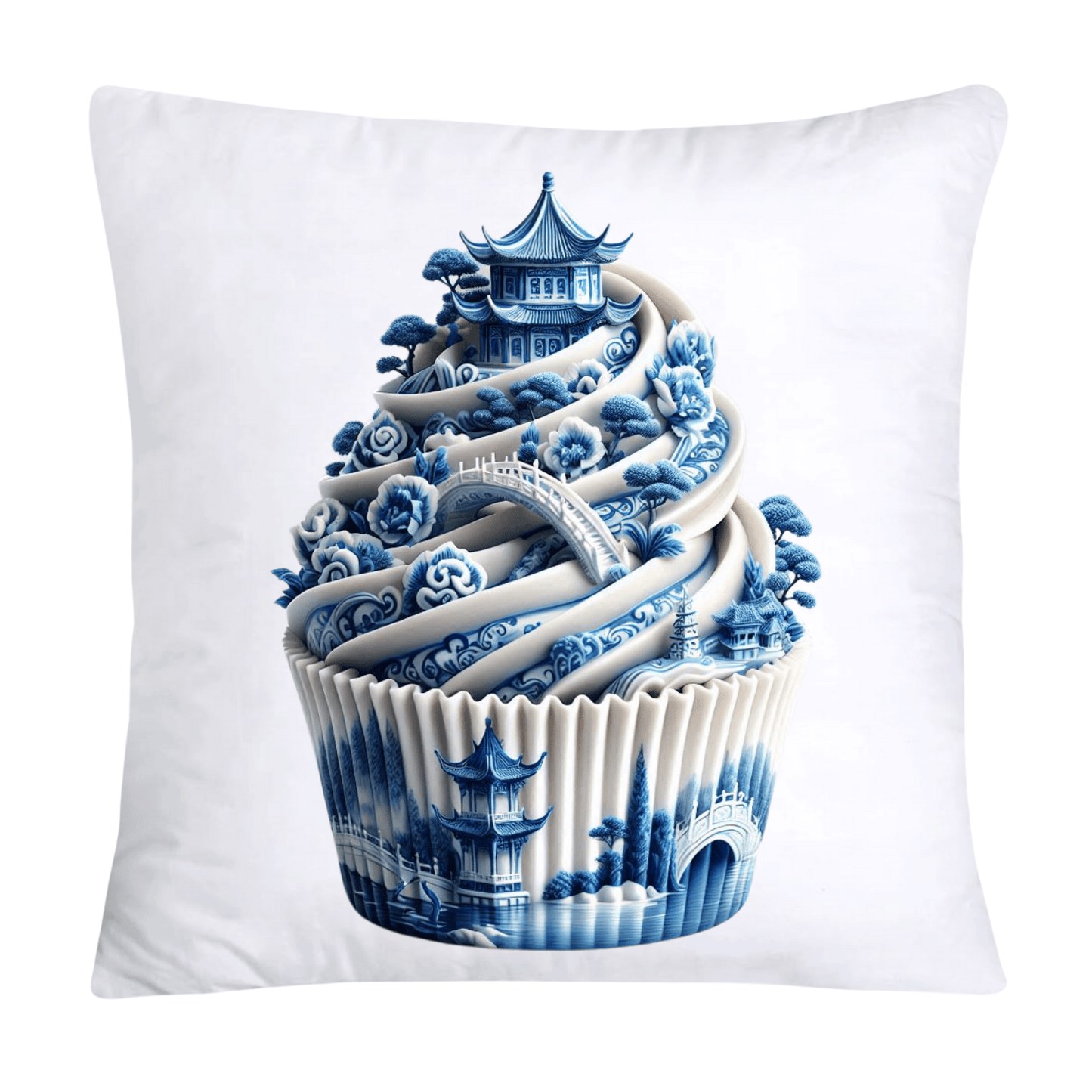 Blue Willow Chinoiserie Cupcake Throw Pillow Covers 18X18-1101