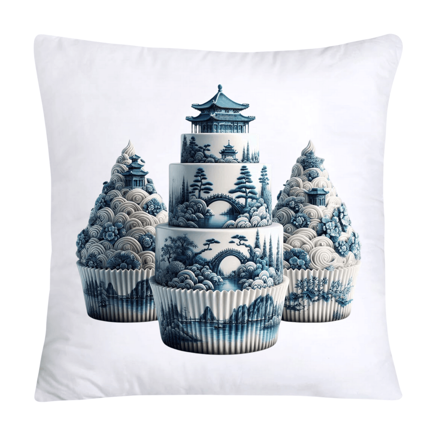 Blue Willow Chinoiserie Cupcake Throw Pillow Covers 18X18-32