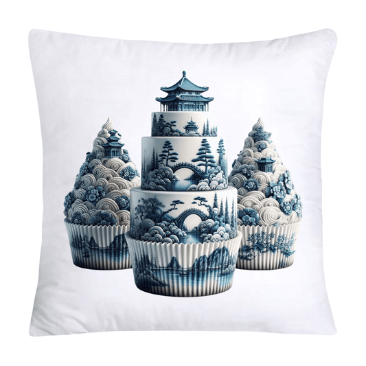Blue Willow Chinoiserie Cupcake Throw Pillow Covers 18X18-32