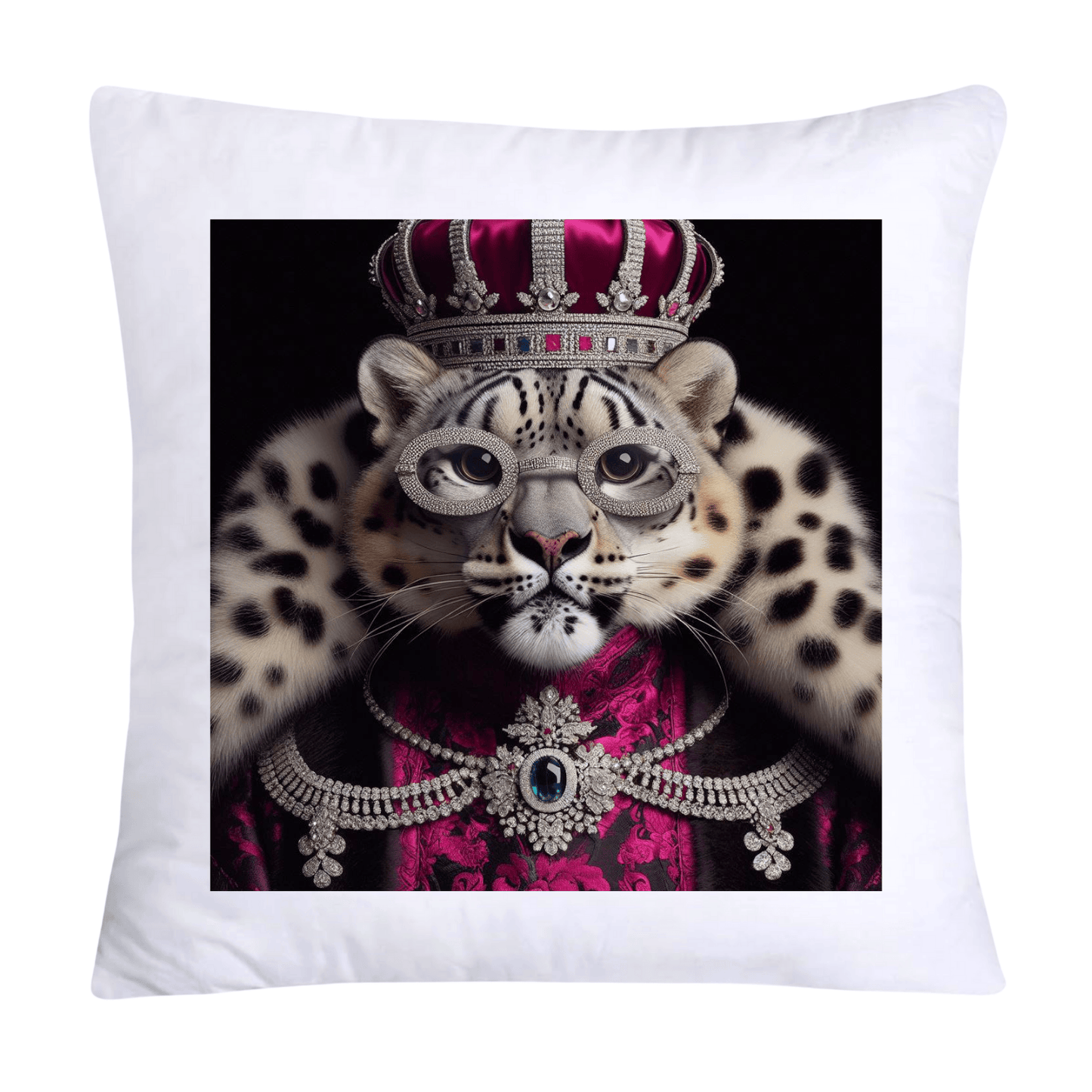 Royal Pet Portrait Throw Pillow Covers 18X18-Snow Leopard Kings and Queens- 1778