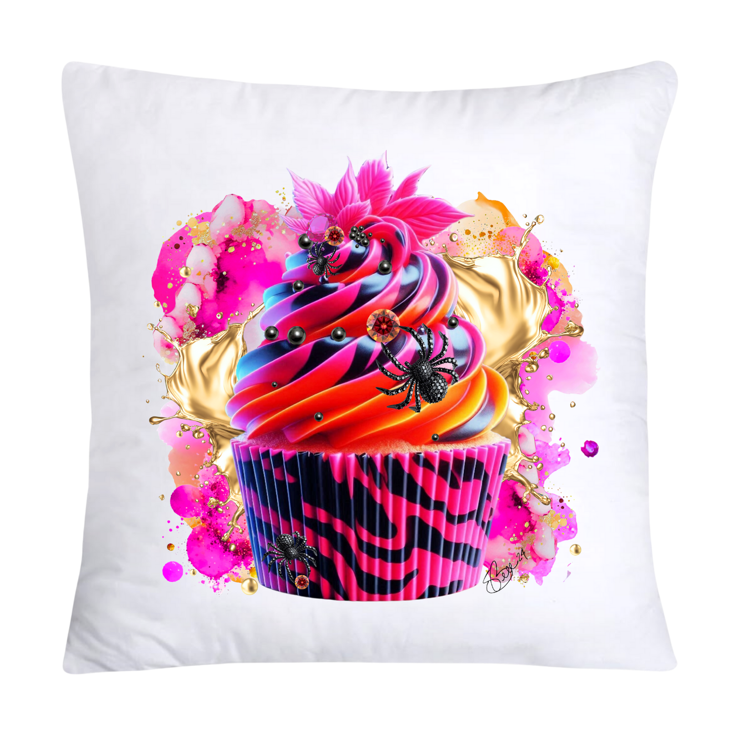 Sugar Crawler Spiders and Vivid Cupcake Throw Pillow Covers-2572