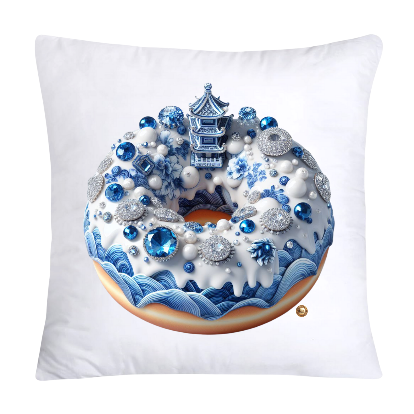 18x18 Blue Willow Whimsical Donut Throw Pillow Covers-2258