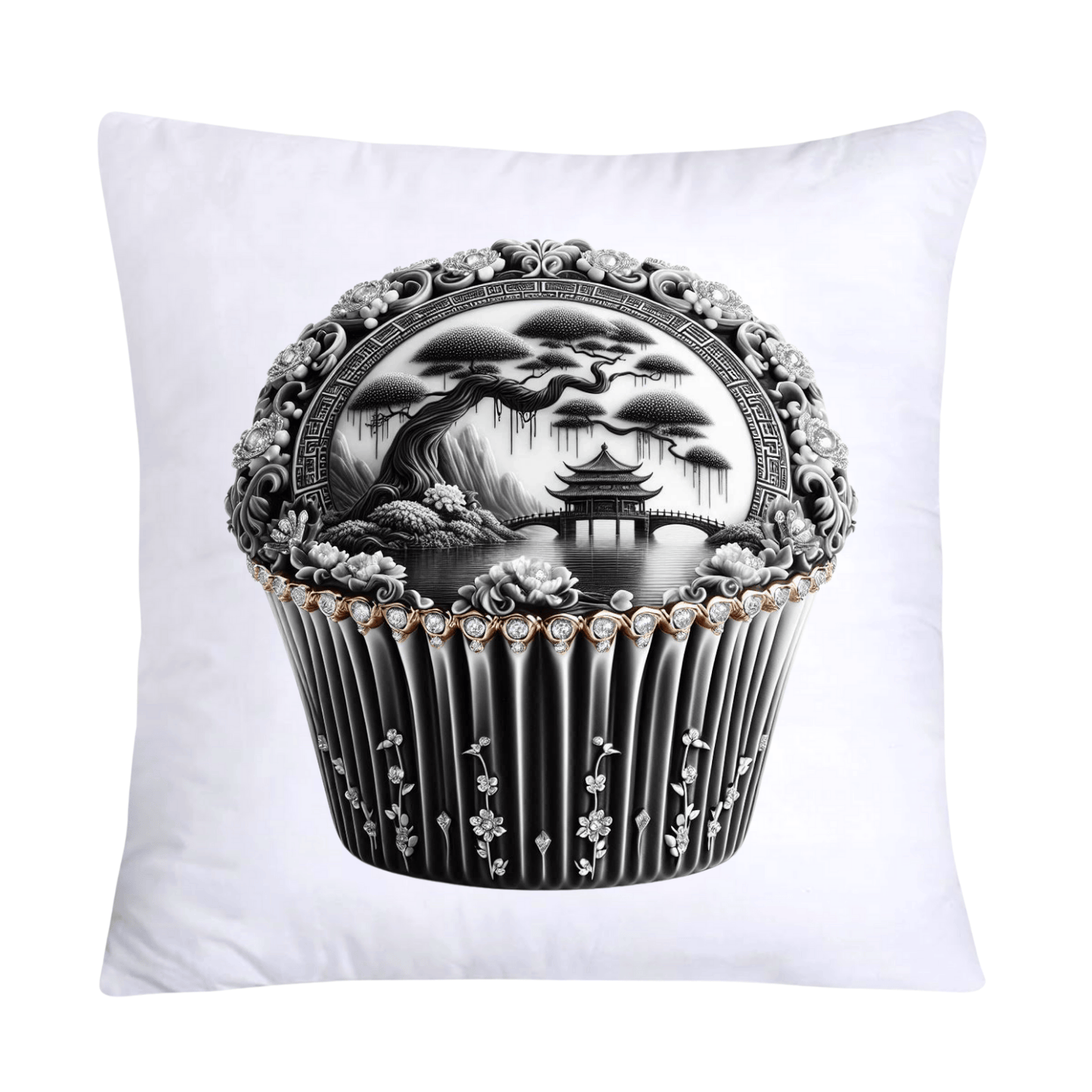 Black Willow Chinoiserie Cupcake 18x18 Throw Pillow Covers-6013