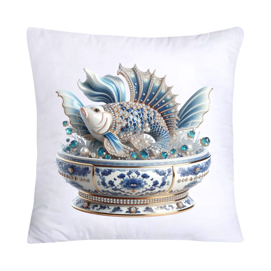 Blue Willow Stunning Koi Fish Pillow Covers 18x18-5070
