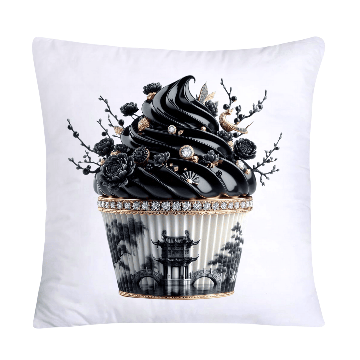 Black Willow Chinoiserie Cupcake 18x18 Throw Pillow Covers-5989