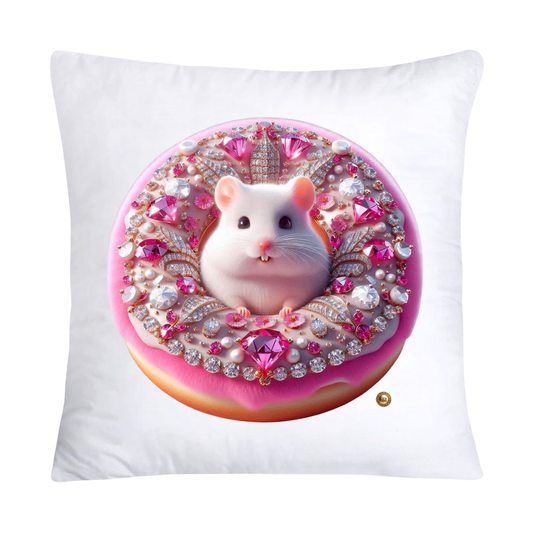 Pink Whimsical Hamster in Donut Hole Pillow Covers 18X18-2180