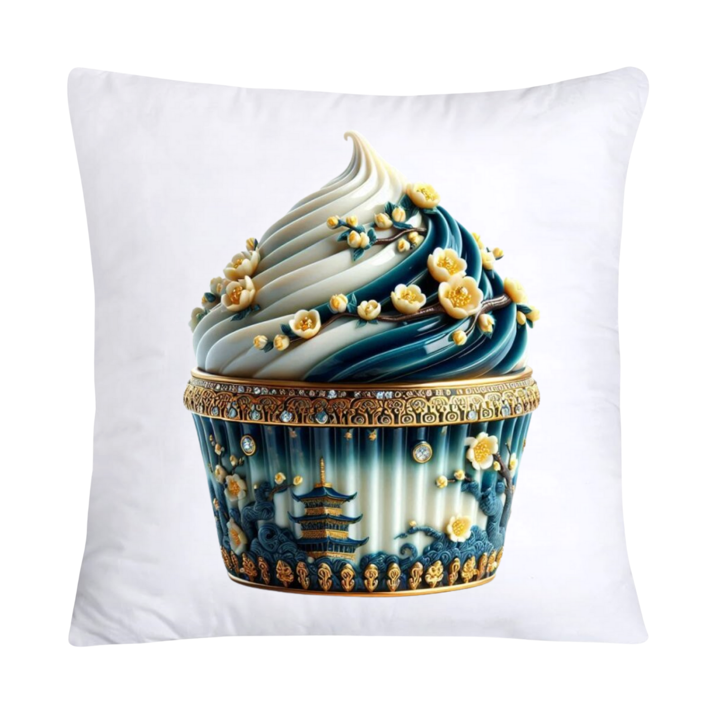 Blue and Yellow Willow 18x18 Chinoiserie Cupcake Throw Pillow Covers-5010