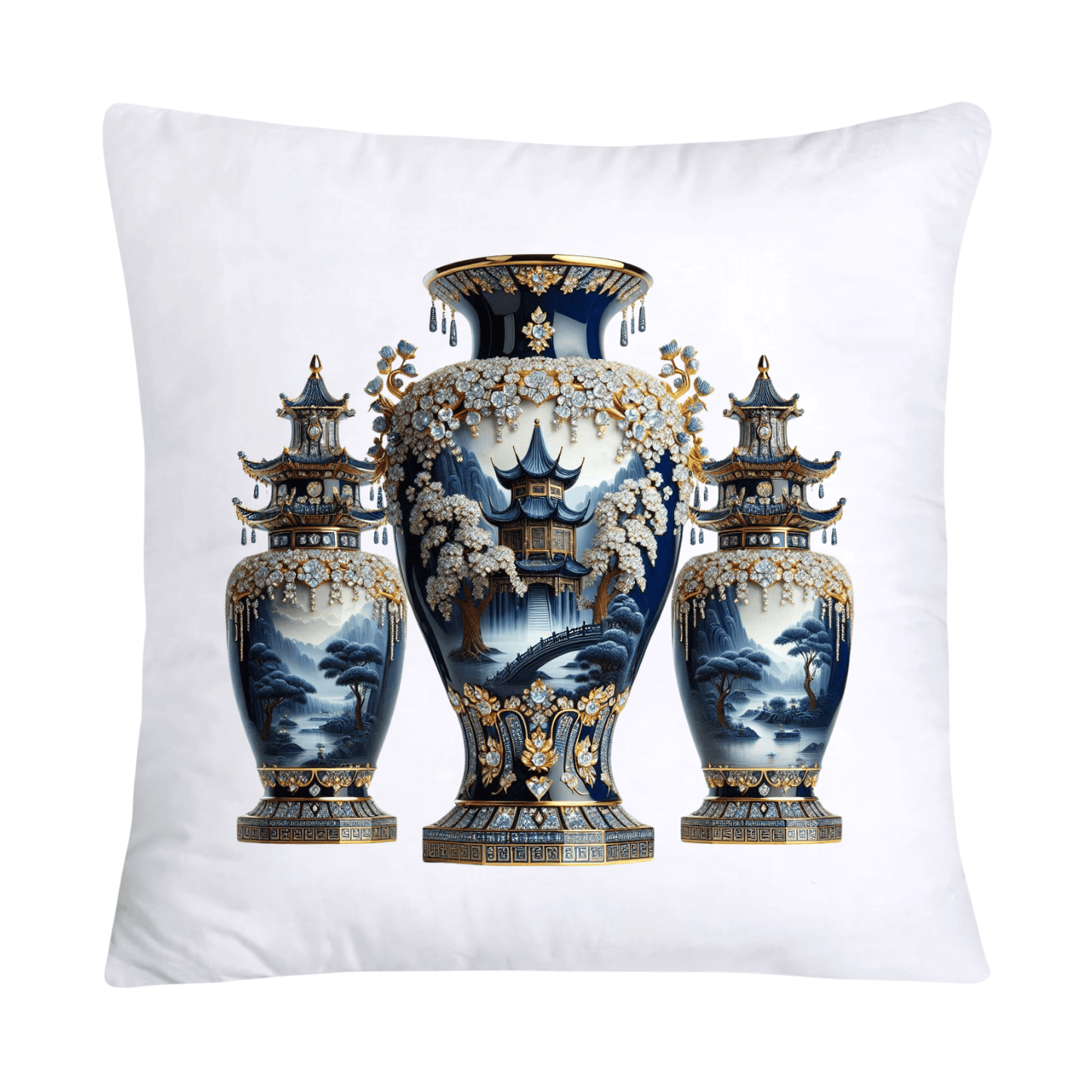 18x18 Blue Willow Chinoiserie Elegant Vase Pillow Covers-5228