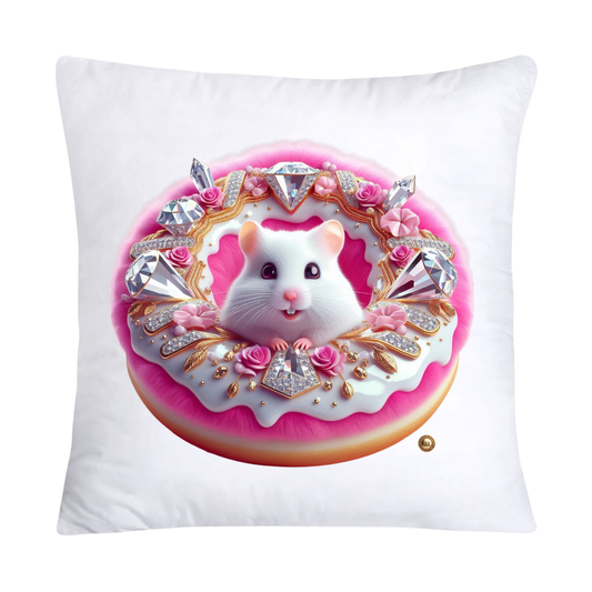 Pink Whimsical Hamster in Donut Hole Pillow Covers 18X18-2183