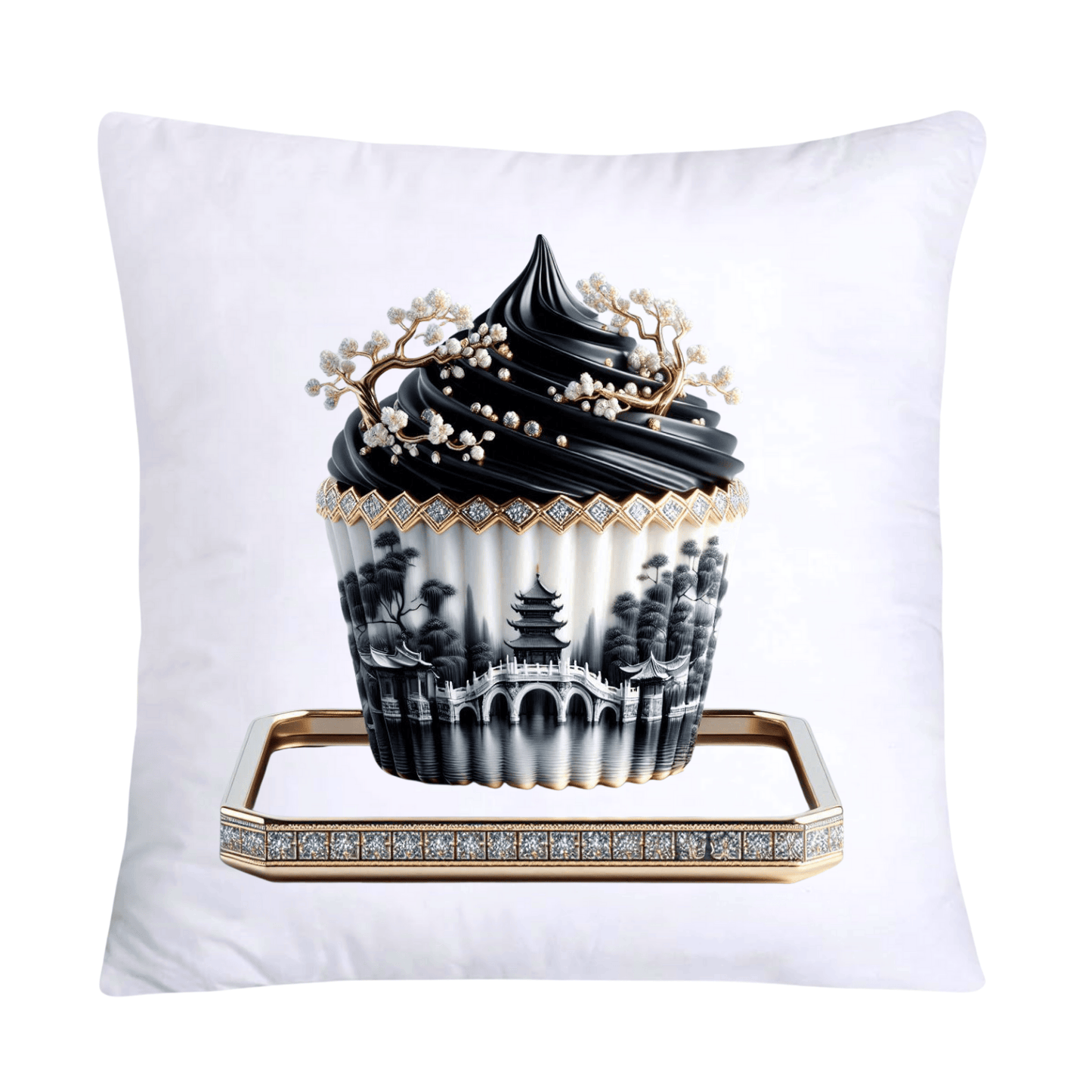 Black Willow Chinoiserie Cupcake 18x18 Throw Pillow Covers-6003