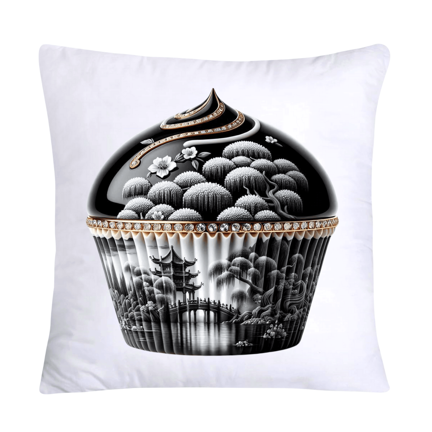 Black Willow Chinoiserie Cupcake 18x18 Throw Pillow Covers-5971