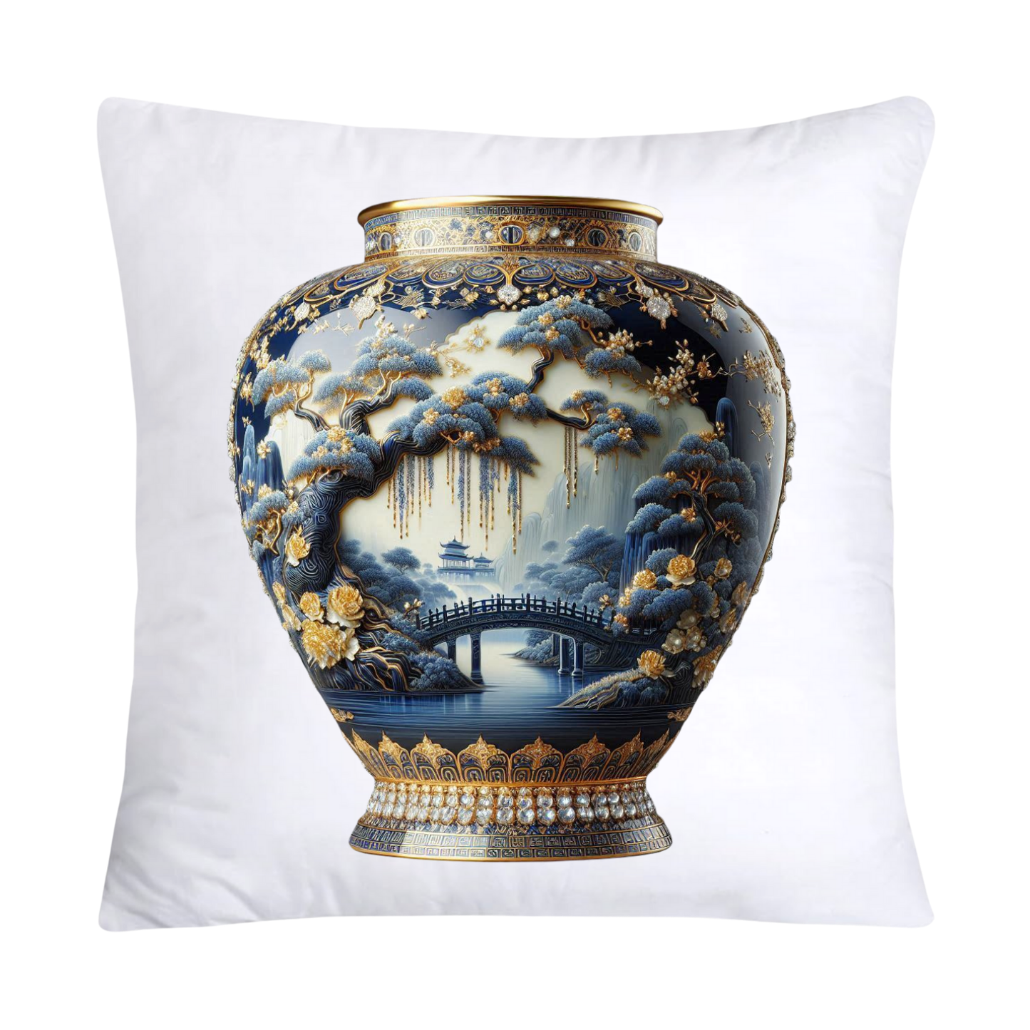 18x18 Blue Willow Chinoiserie Elegant Vase Pillow Covers-5200