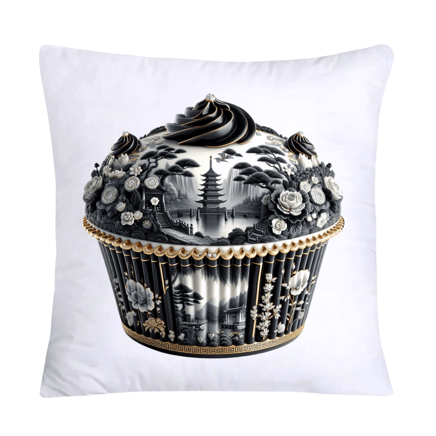 Black Willow Chinoiserie Cupcake 18x18 Throw Pillow Covers-5964