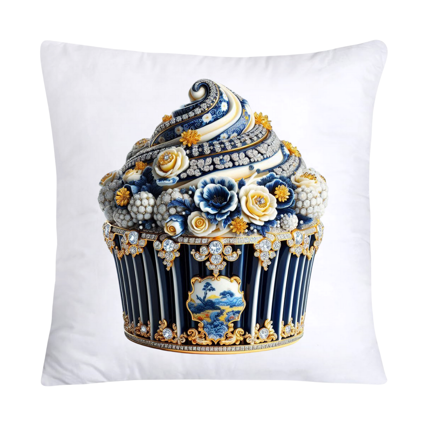 Blue and Yellow Willow 18x18 Chinoiserie Cupcake Throw Pillow Covers-5053