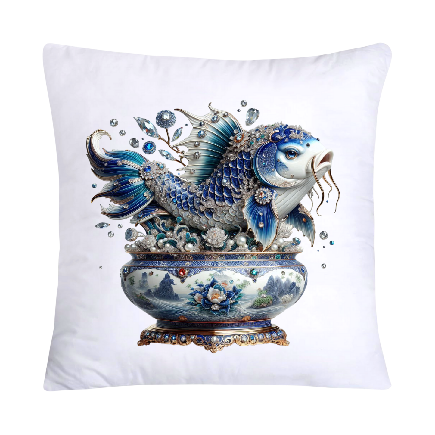Blue Willow Stunning Koi Fish Pillow Covers 18x18-5142