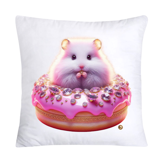 Pink Whimsical Hamster in Donut Hole Pillow Covers 18X18-2182