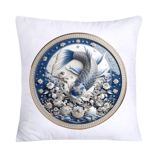 Blue Willow Stunning Koi Fish Pillow Covers 18x18-5094