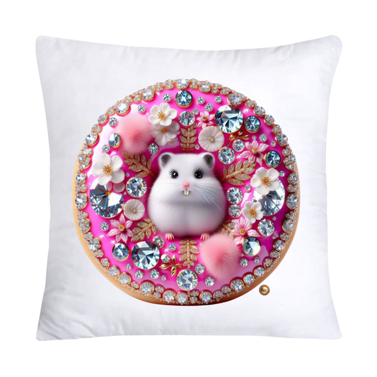 Pink Whimsical Hamster in Donut Hole Pillow Covers 18X18-2181