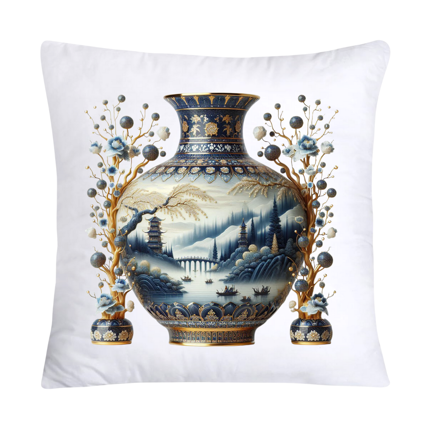 Blue Willow Chinoiserie Elegant Vase 18x18 Pillow Covers-104