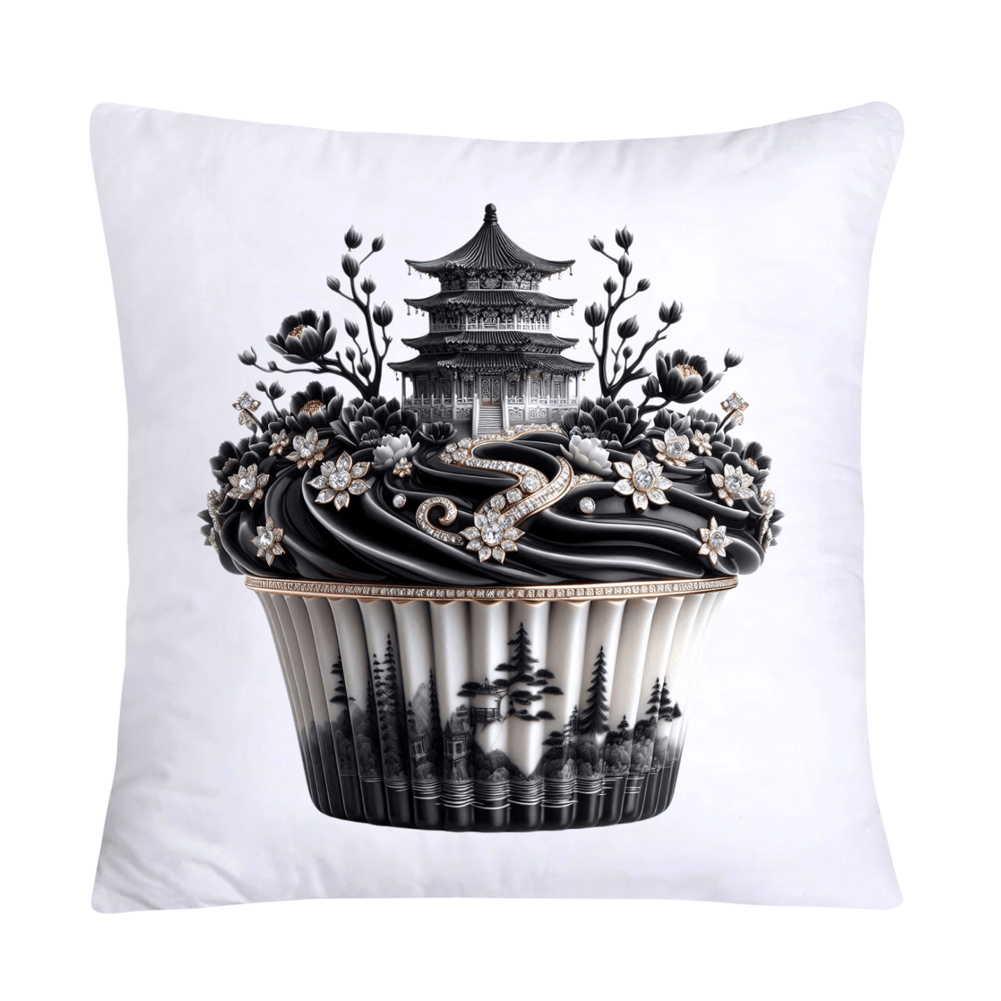 Black Willow Chinoiserie Cupcake 18x18 Throw Pillow Covers-5974